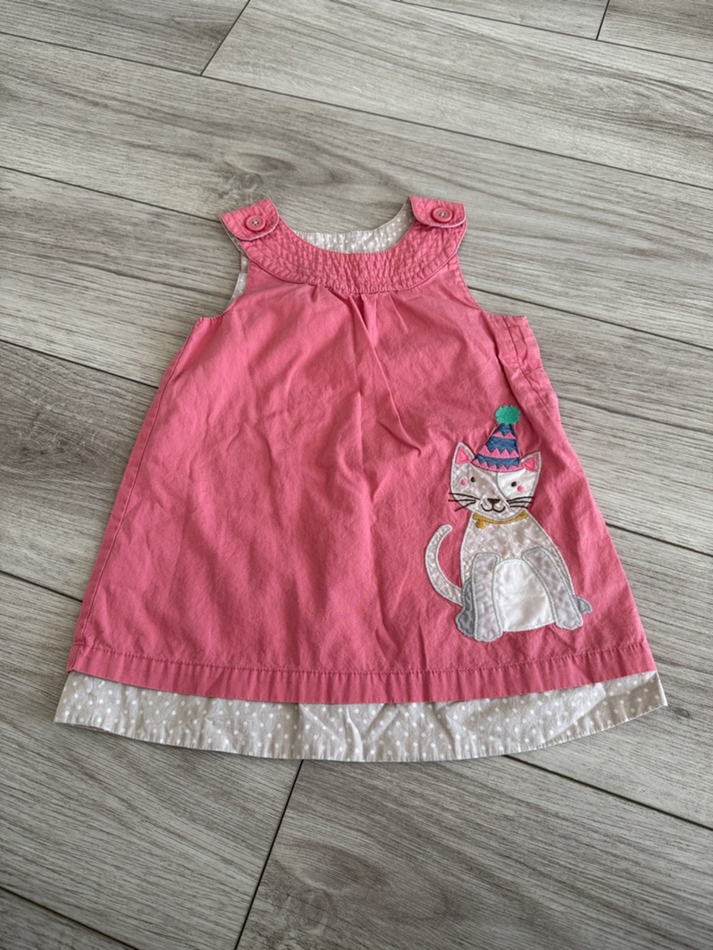 Mini Boden Toddler Girls pink appliqué cat pinafore party dress 18-24 months